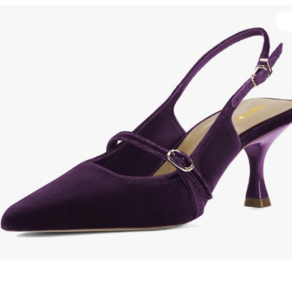 Pazzion Women's Pointed Closed Toe Slingback Pumps Mid Kitten Heel Purple Shoes